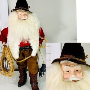 Western Santa Claus Tabletop Figure Saddle Lariat Horseshoe Boots Hat Cowboy